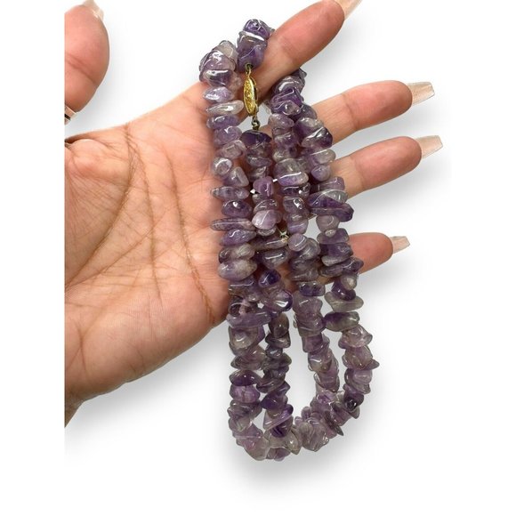 Vintage Amethyst Chip Chunky Heavy Necklace 29” - Picture 4 of 6
